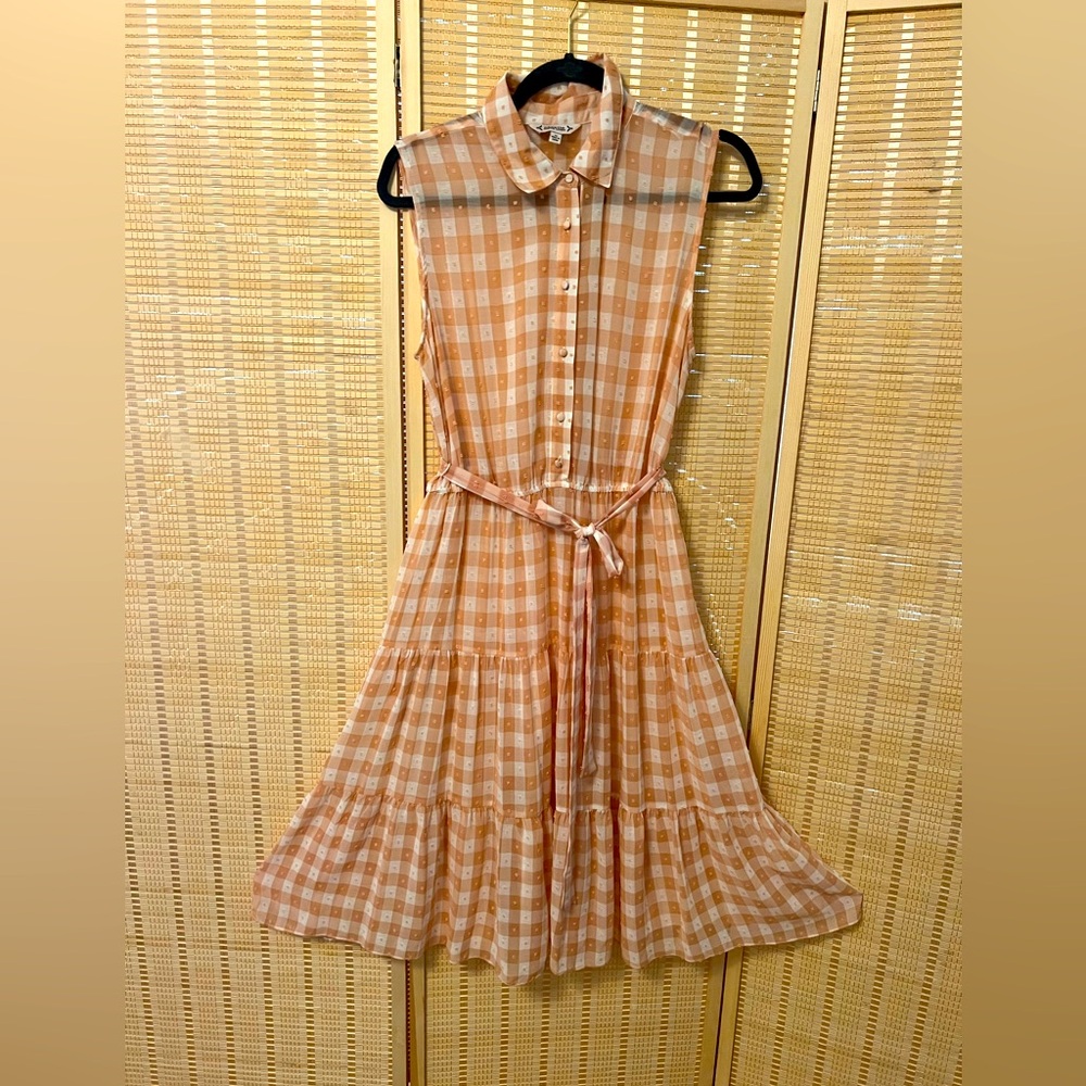 Tomato girl summer dress! Nanette Lepore fabric covered buttons swing skirt